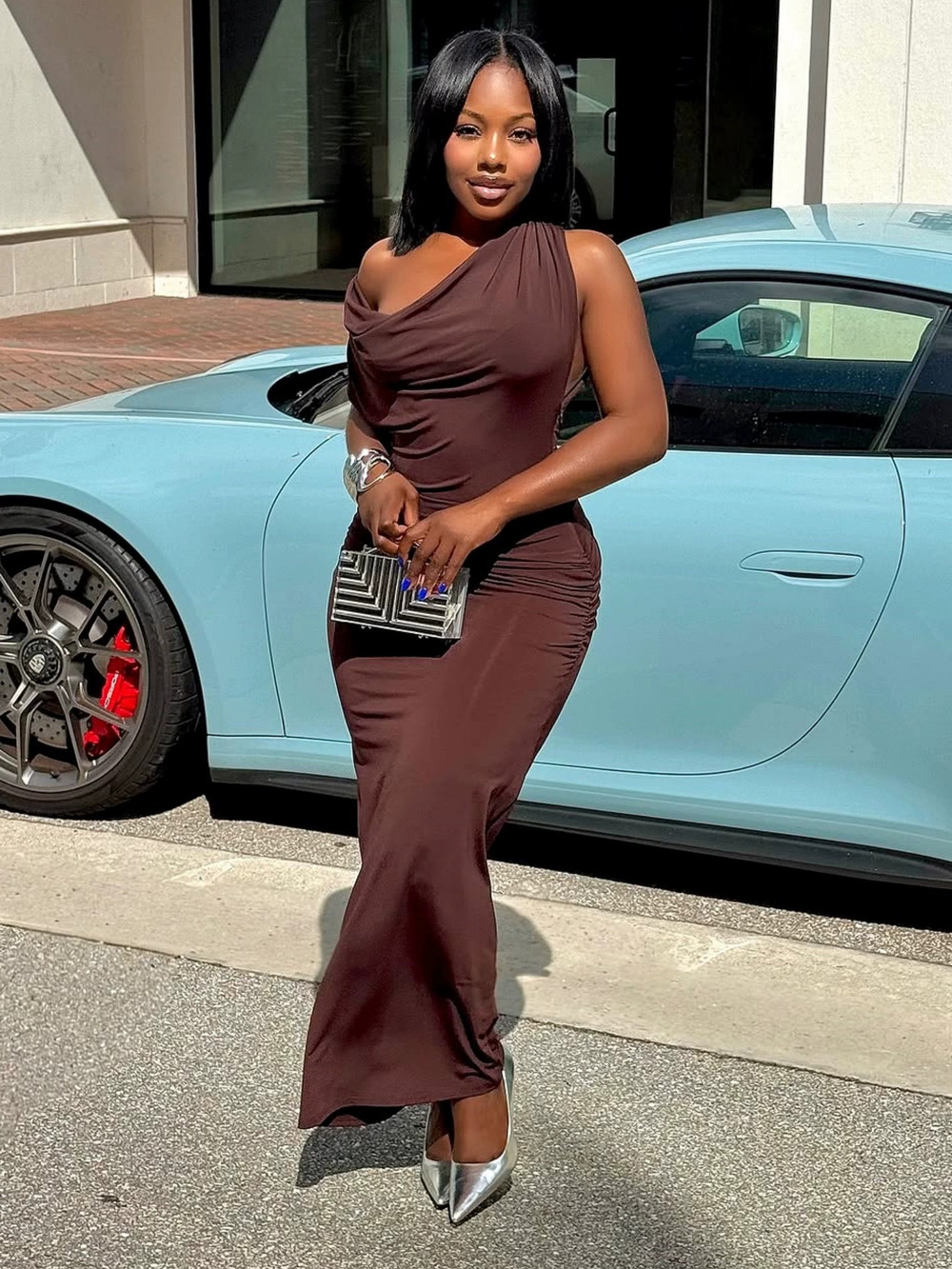 Zara Summer One Shoulder Bodycon Shirred Dress